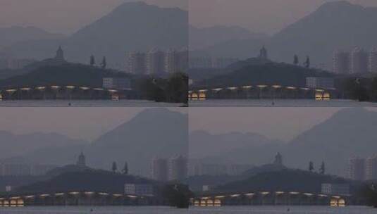 杭州湘湖政和桥金光穿洞风光空镜高清在线视频素材下载