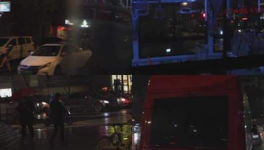 雨夜公交车街景空镜合集高清在线视频素材下载