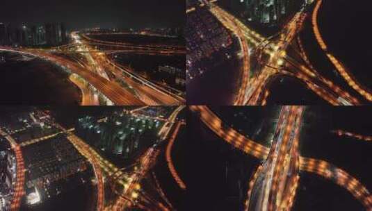 浙江省杭州市麦岭沙立交高架桥城市夜景航拍高清在线视频素材下载