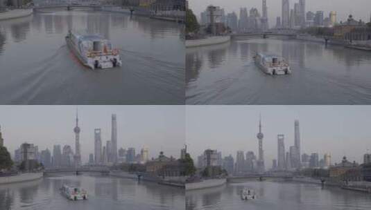 4K傍晚苏州河的游船高清在线视频素材下载