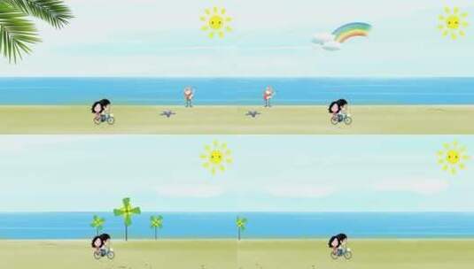 卡通沙滩自行车高清在线视频素材下载