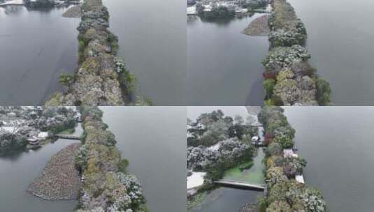 航拍西湖大雪高清在线视频素材下载