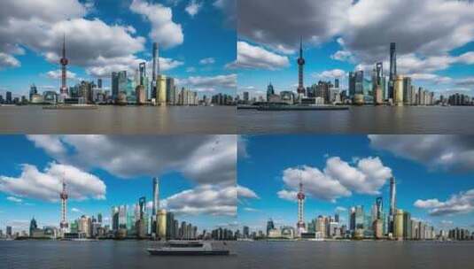 蓝天白云下的上海陆家嘴高清在线视频素材下载