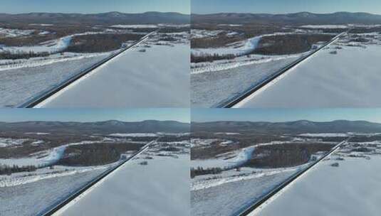 原创 内蒙古呼伦贝尔雪原公路自然风光航拍高清在线视频素材下载