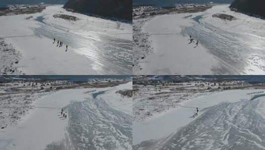 4k航拍冰上玩耍的人高清在线视频素材下载