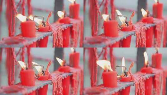 红蜡烛寺庙香火蜡烛燃烧生格意境高清在线视频素材下载