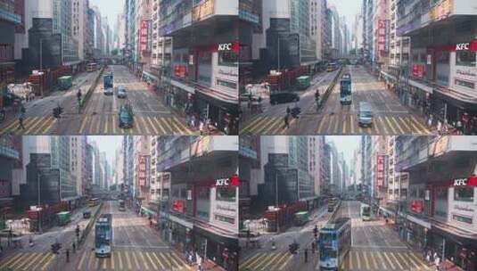 香港双层观光巴士车窗外街景高清在线视频素材下载