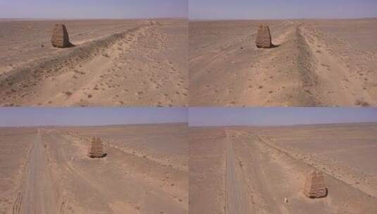 大漠戈壁明长城堑壕遗址高清在线视频素材下载