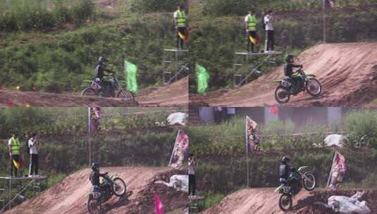 摩托车赛车手越野跨越土坡特写高清在线视频素材下载