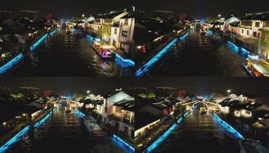 无锡清名桥古运河航拍夜景风光高清在线视频素材下载