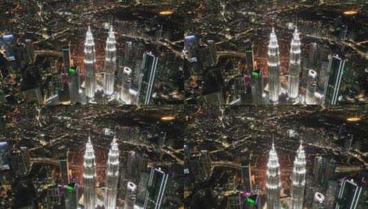 吉隆坡双子厦夜景航拍高清在线视频素材下载