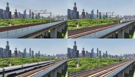 中国和谐号复兴号高铁动车经过城市高清在线视频素材下载