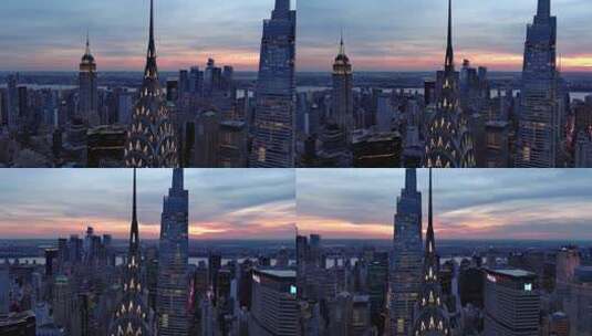 城市航拍范德比尔特一号夜景纽约摩天大楼高清在线视频素材下载