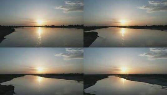 西安夕阳河滩黄昏日落晚霞渭河黄河流域航拍高清在线视频素材下载