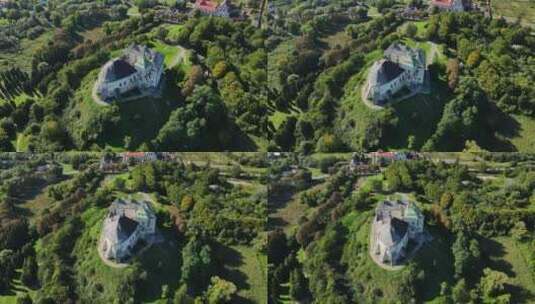空中拍摄村庄的城堡高清在线视频素材下载
