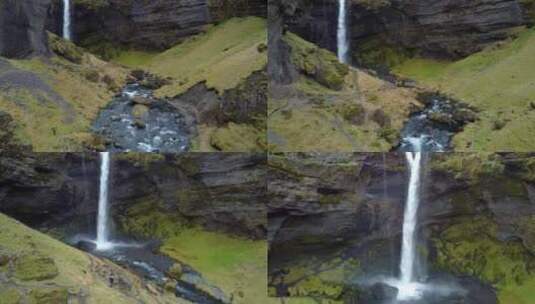 冰岛美丽的瀑布，鸟瞰自然景观，南海岸克维努福斯高清在线视频素材下载