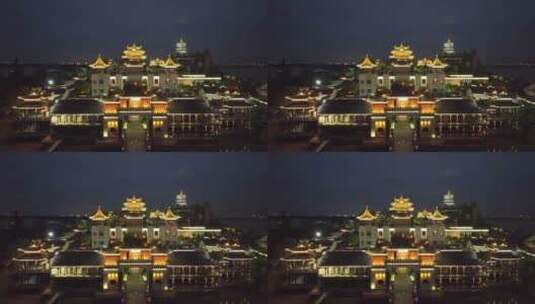 龙游年年红红木小镇航拍夜景高清在线视频素材下载