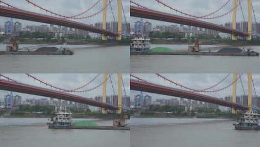 实拍货船驶过至喜长江大桥高清在线视频素材下载