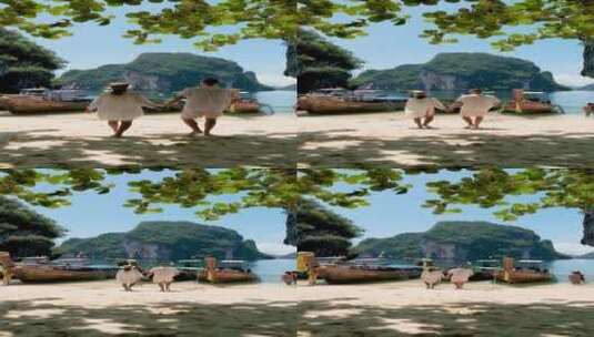 泰国热带白色海滩上的一对男女Koh Hong Island Krabi高清在线视频素材下载