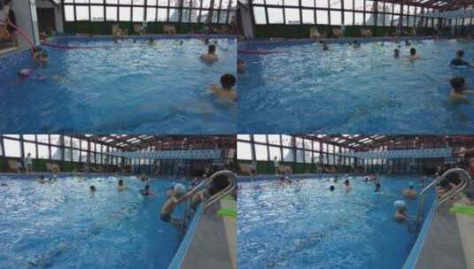 夏天郴州游泳馆水池火热爆满戏水高清在线视频素材下载