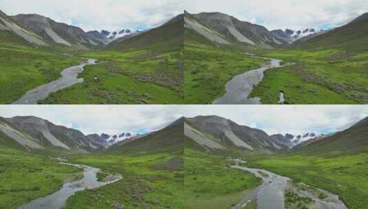 航拍川西格聂山区阿萨贡格雪山草原风光高清在线视频素材下载