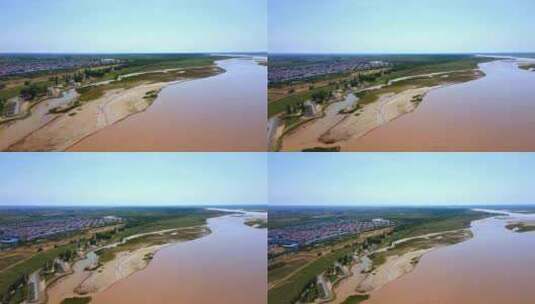 河套地区黄河平原-河道河滩航拍高清在线视频素材下载