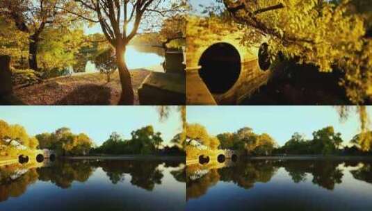 古建筑园林湖石桥高清在线视频素材下载