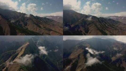 新疆航拍穿过云层山脉草原震撼风景4K大片高清在线视频素材下载