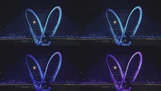 4K高清沈阳宣传片三好桥夜晚月亮穿过桥梁高清在线视频素材下载