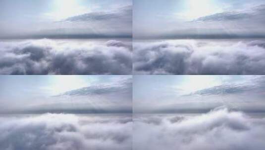 航拍穿云平流雾丁达尔效应日光流动云层云海高清在线视频素材下载