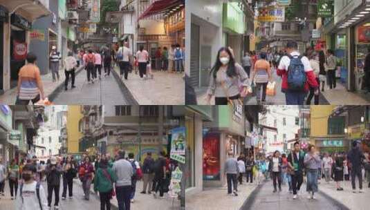 澳门大三巴街游客行人澳门街头走路第一视角高清在线视频素材下载
