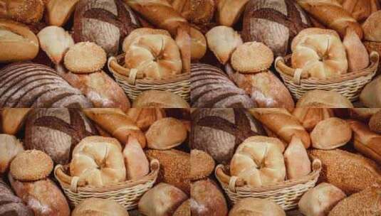 面包面包微距面食西餐主食烘焙焙烤面粉发酵高清在线视频素材下载