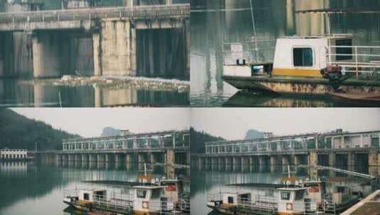 郴州东江码头水电站大坝蓄水坝船只4K高清在线视频素材下载