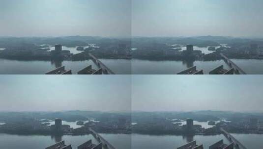 惠州市西湖风景区大景航拍逆光风景东江河流高清在线视频素材下载