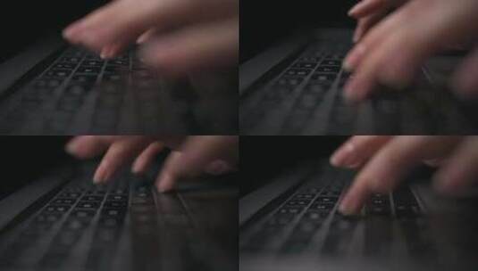 忙着在笔记本电脑敲打键盘的双手特写高清在线视频素材下载