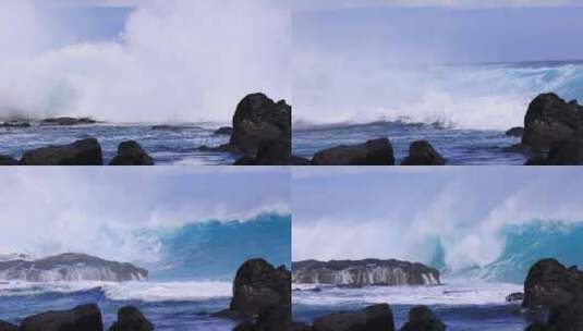 海浪冲击礁石海岸海边潮汐涨潮浪花高清在线视频素材下载