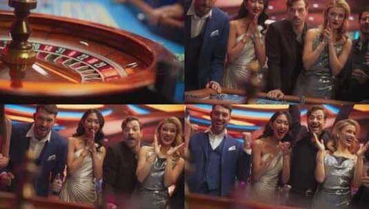 一群兴奋的赌场观众在现代赌博俱乐部享受时高清在线视频素材下载