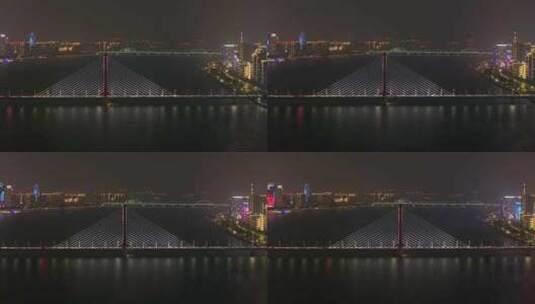 杭州钱塘江西兴大桥夜晚夜景航拍城市风景风高清在线视频素材下载