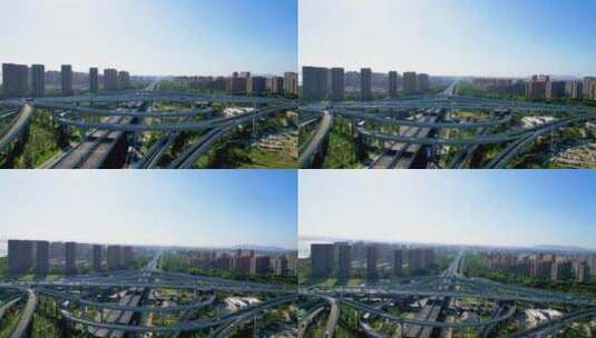 杭州下沙路立交桥汽车车辆车流风景视频素材高清在线视频素材下载