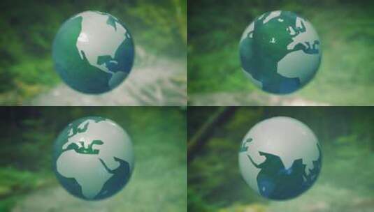 玻璃制成的三维地球仪在绿色自然生态背景前高清在线视频素材下载