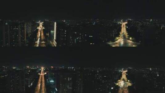城市大道夜景交通车辆行驶航拍山东潍坊高清在线视频素材下载