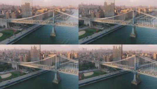 纽约风景优美的东河曼哈顿大桥上空的电影空高清在线视频素材下载