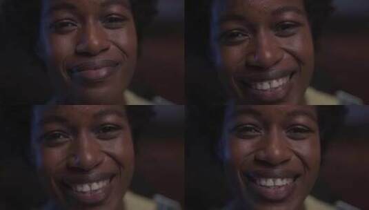 年轻黑人妇女脸上微笑的特写镜头快乐的非裔高清在线视频素材下载