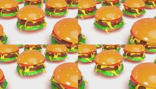 新鲜美味的汉堡3d风格的食物简介能够循环高清在线视频素材下载