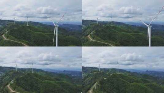 航拍贵州大山深处的风力发电高清在线视频素材下载