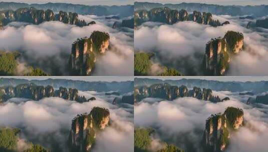 张家界山峰云海山脉日出风景云雾大自然奇峰高清在线视频素材下载