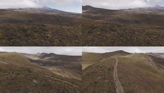 在厄瓜多尔钦博拉索山脚下徒步旅行的旅行者高清在线视频素材下载