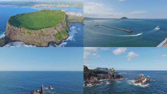 韩国济州岛旅游风光：城山日出峰和涉地可支高清在线视频素材下载