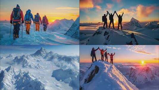 雪山登山团队励志攀登雪山高山奋斗高峰成功高清在线视频素材下载