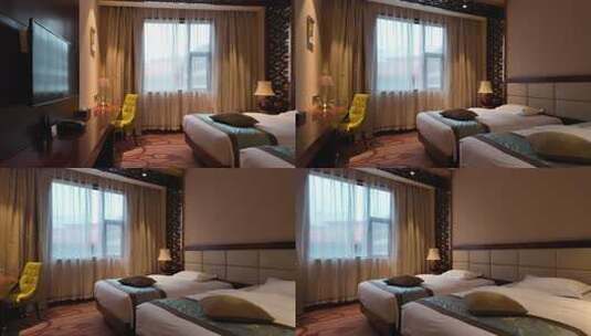 酒店双床卧室室内场景高清在线视频素材下载